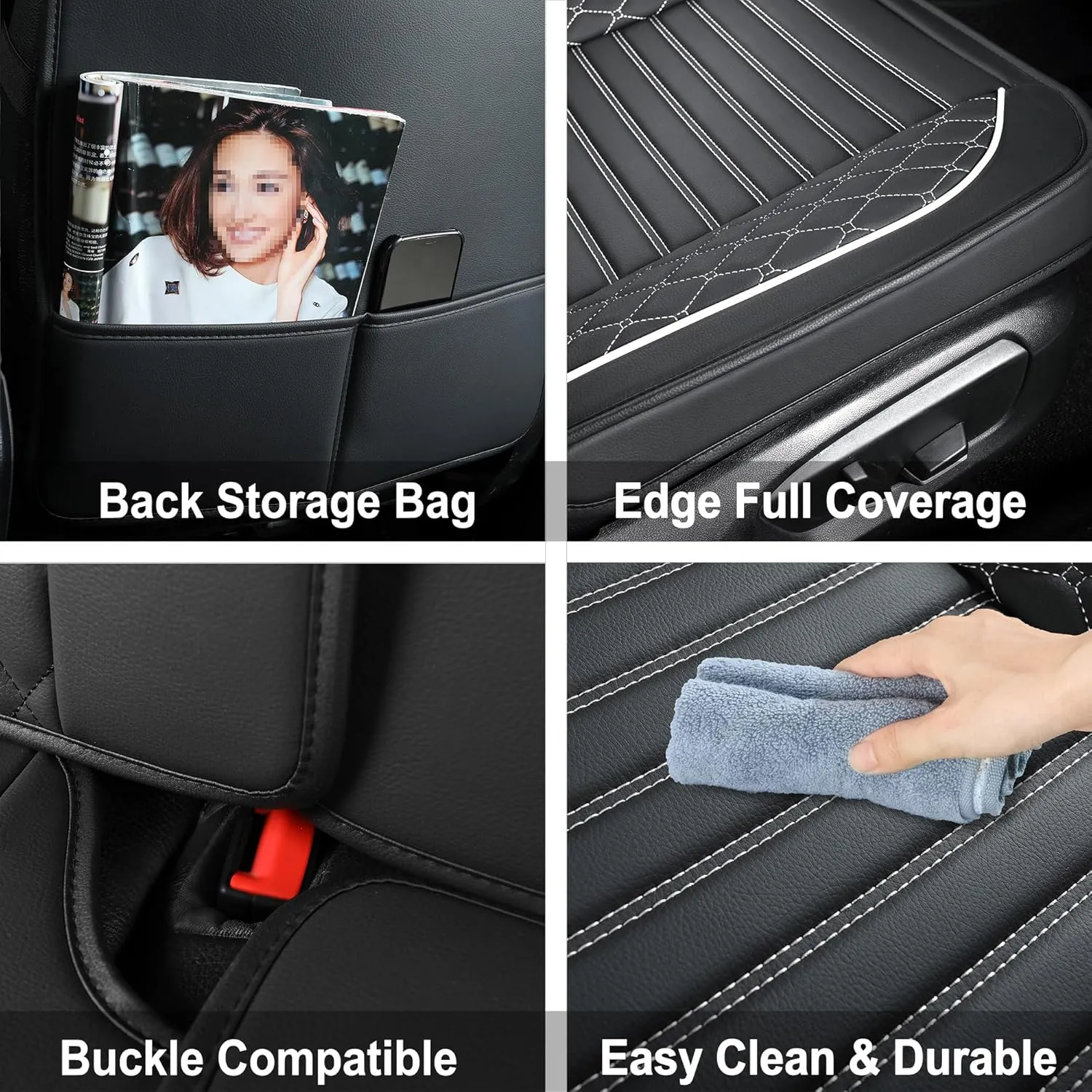 Leather Seat Covers for Cars,Car Seat Covers Full Set,Automotive Seat Covers for Trucks,SUV,Leatherette,Universal Fit,Airbag Compatible Vehicles Seats Cushions(Full Set,Black-White)