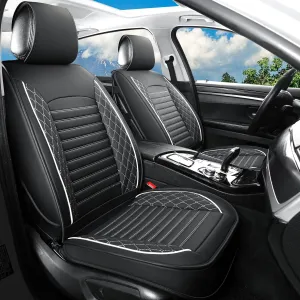 Leather Seat Covers for Cars,Car Seat Covers Full Set,Automotive Seat Covers for Trucks,SUV,Leatherette,Universal Fit,Airbag Compatible Vehicles Seats Cushions(Full Set,Black-White)