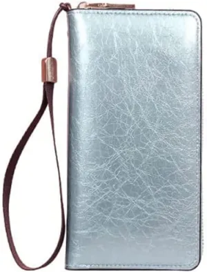 Leather Wallet Pu Leather Women's Wallet Large Capacity Long Zipper Purse Clutch for Women's Fashion Vintage Leather Coin Pocket Large Capacity (Bu,10x19.5cm)
