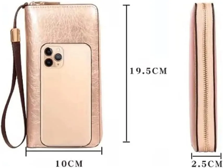Leather Wallet Pu Leather Women's Wallet Large Capacity Long Zipper Purse Clutch for Women's Fashion Vintage Leather Coin Pocket Large Capacity (Bu,10x19.5cm)