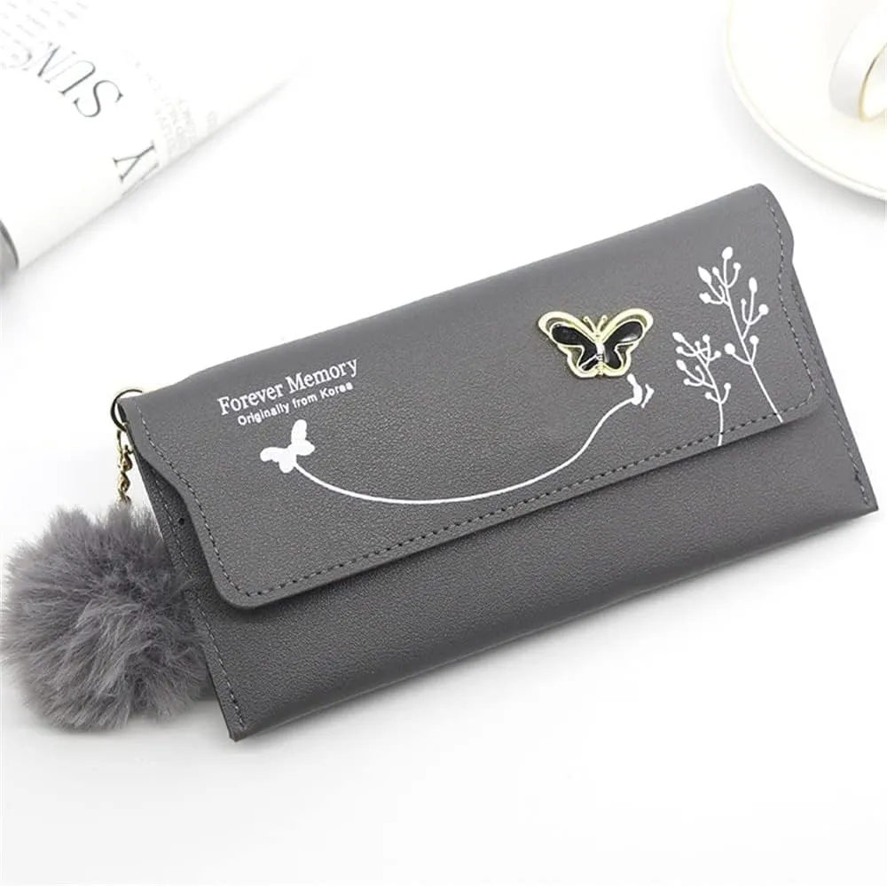 Leather Wallet Pu Leather Women's Wallet New Long Fashion Zipper Purse Clutch for Girls Creative Bow Portable Coin Pocket Card Holder Large Capacity (Gy,9.5x19cm)