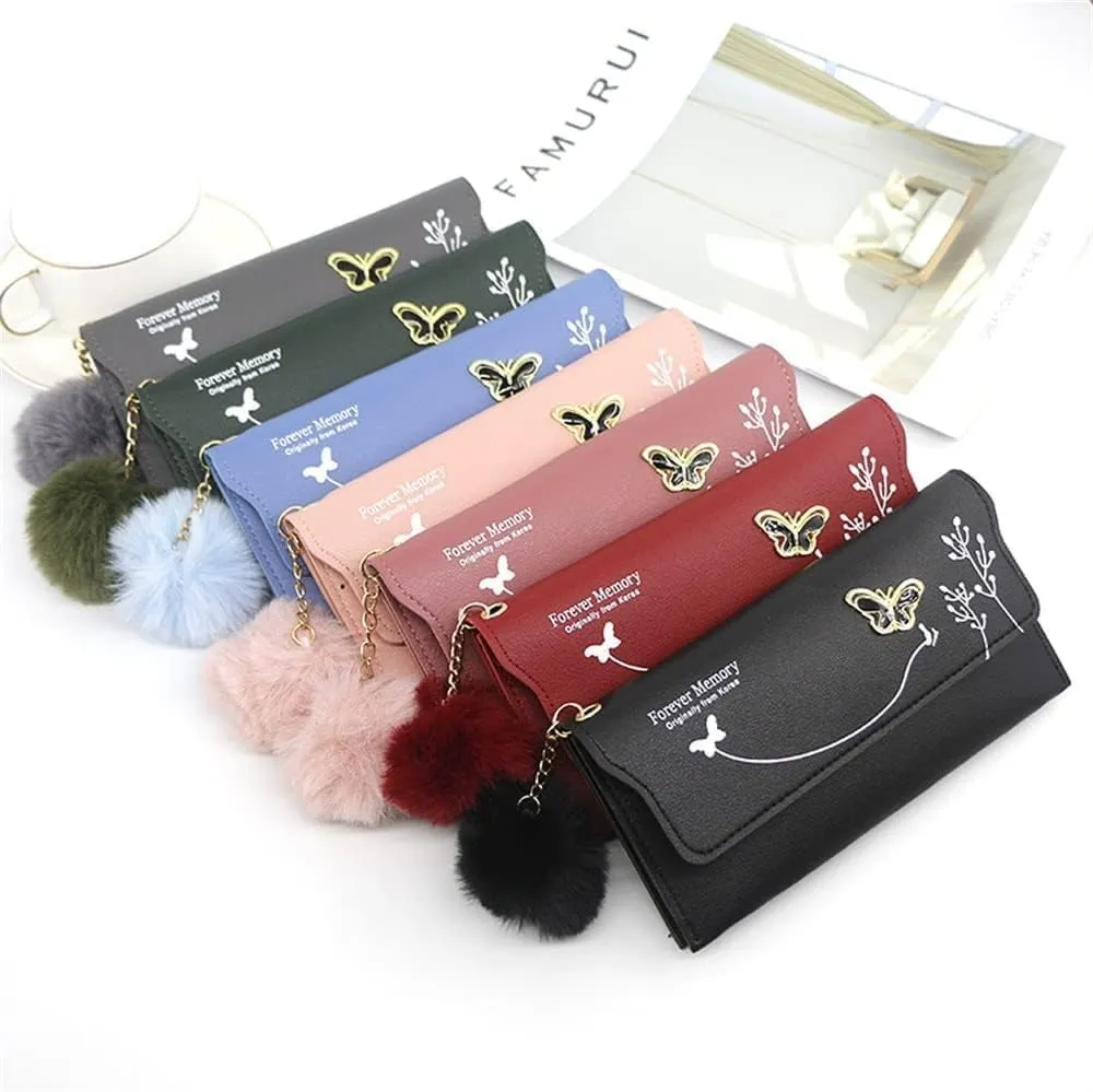 Leather Wallet Pu Leather Women's Wallet New Long Fashion Zipper Purse Clutch for Girls Creative Bow Portable Coin Pocket Card Holder Large Capacity (Gy,9.5x19cm)