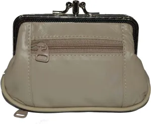 Leatherboss Genuine Leather Double Frame Coin Purse Wallet with Zipper Pocket