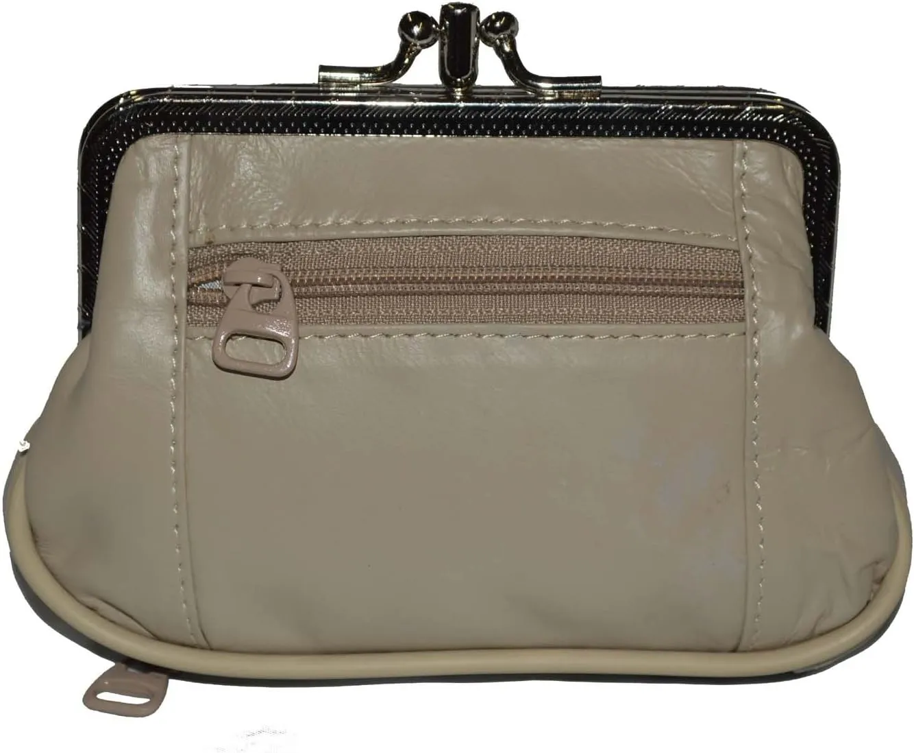 Leatherboss Genuine Leather Double Frame Coin Purse Wallet with Zipper Pocket