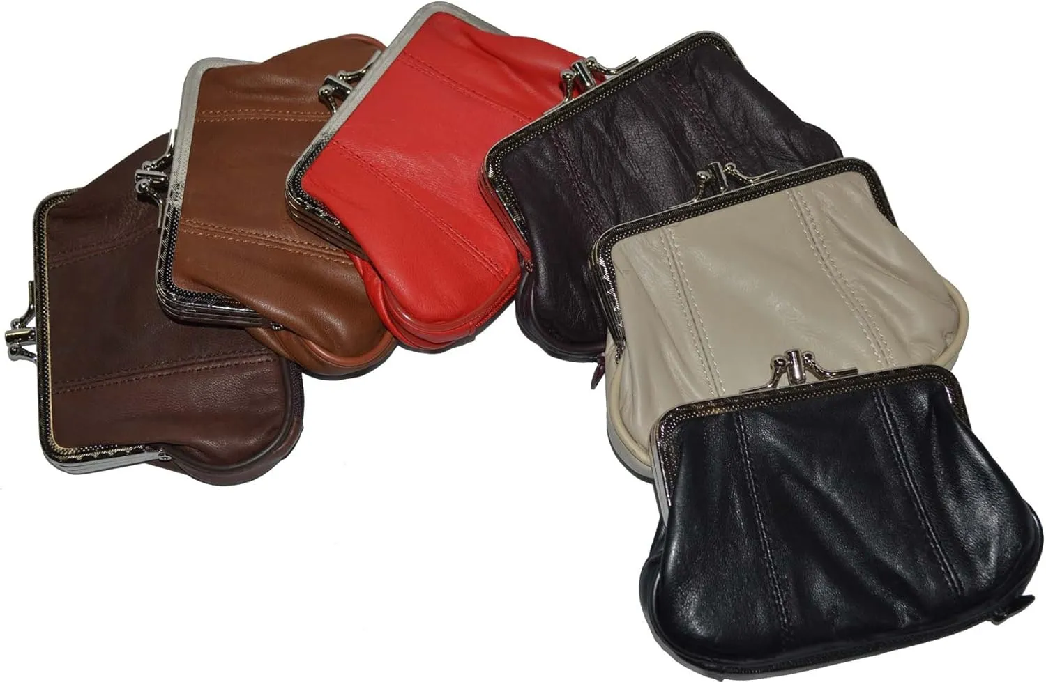 Leatherboss Genuine Leather Double Frame Coin Purse Wallet with Zipper Pocket