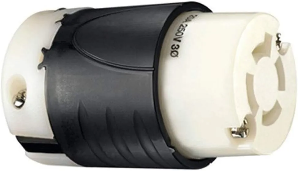 Legrand Pass & Seymour L1520C Turnlok Industrial Spec Grade Locking Connector, 20 Amp 3 Phase 250V, NEMA L15-20R, Black/White (1 Count)
