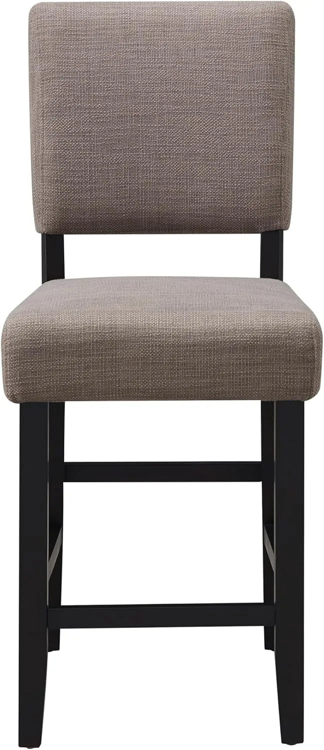 Leick Home Brax Upholstered Back Counter Height Stools Set of 2, Gray Woven Fabric, Black Wood Base, Comfortable Modern Bar Stools for Kitchen Counters and Islands, 10086-BLKGL