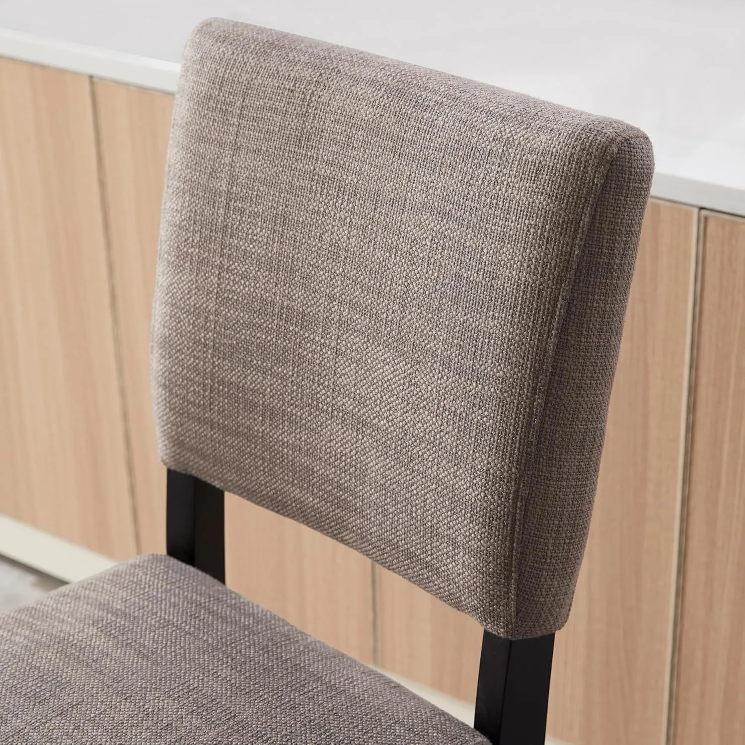 Leick Home Brax Upholstered Back Counter Height Stools Set of 2, Gray Woven Fabric, Black Wood Base, Comfortable Modern Bar Stools for Kitchen Counters and Islands, 10086-BLKGL