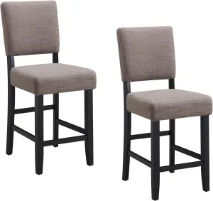 Leick Home Brax Upholstered Back Counter Height Stools Set of 2, Gray Woven Fabric, Black Wood Base, Comfortable Modern Bar Stools for Kitchen Counters and Islands, 10086-BLKGL