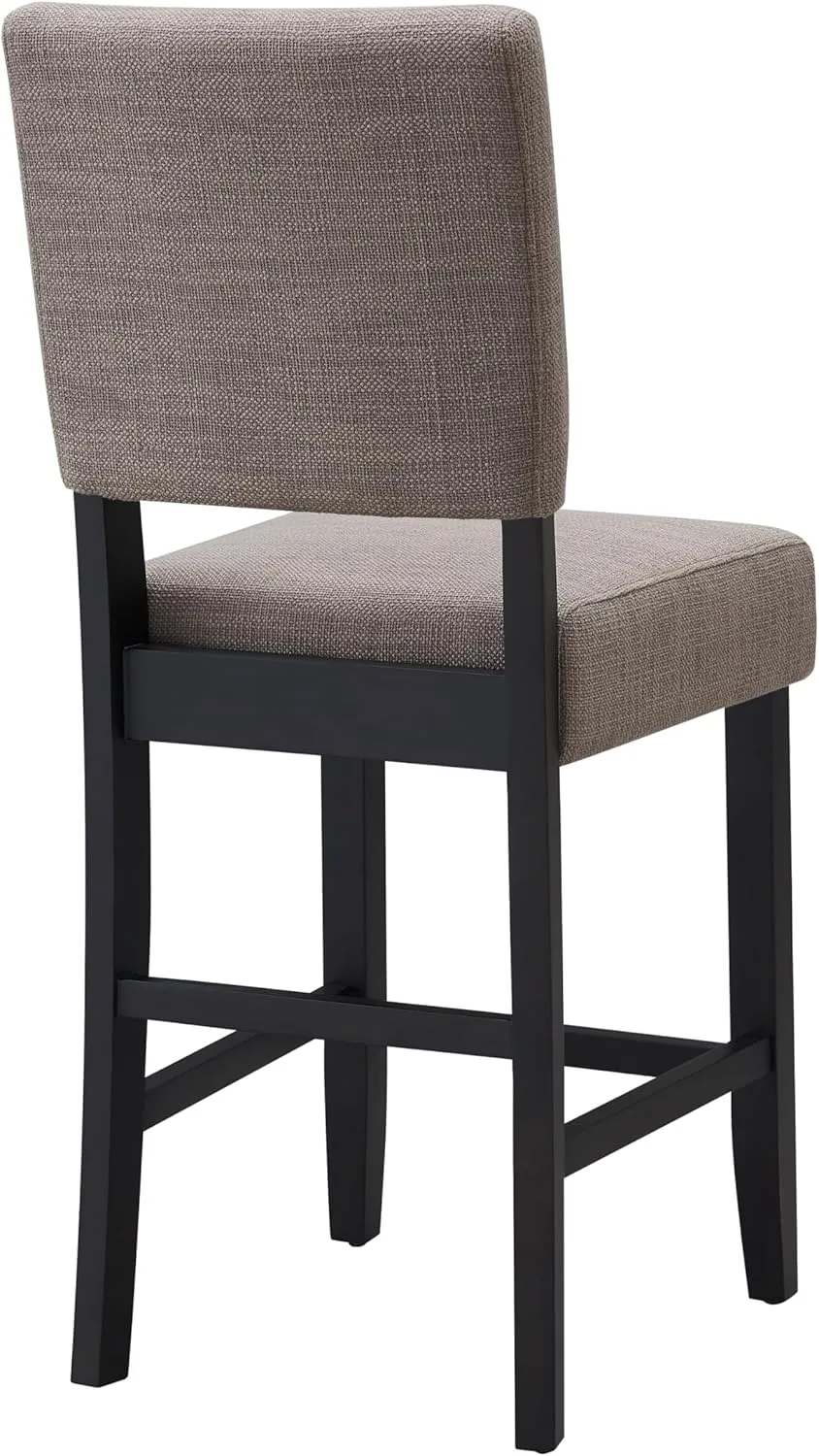 Leick Home Brax Upholstered Back Counter Height Stools Set of 2, Gray Woven Fabric, Black Wood Base, Comfortable Modern Bar Stools for Kitchen Counters and Islands, 10086-BLKGL