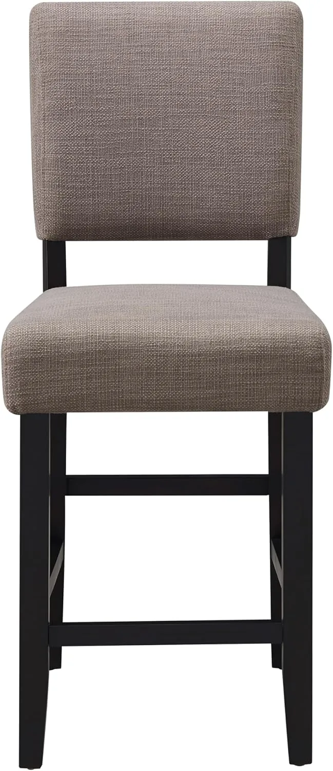 Leick Home Brax Upholstered Back Counter Height Stools Set of 2, Gray Woven Fabric, Black Wood Base, Comfortable Modern Bar Stools for Kitchen Counters and Islands, 10086-BLKGL