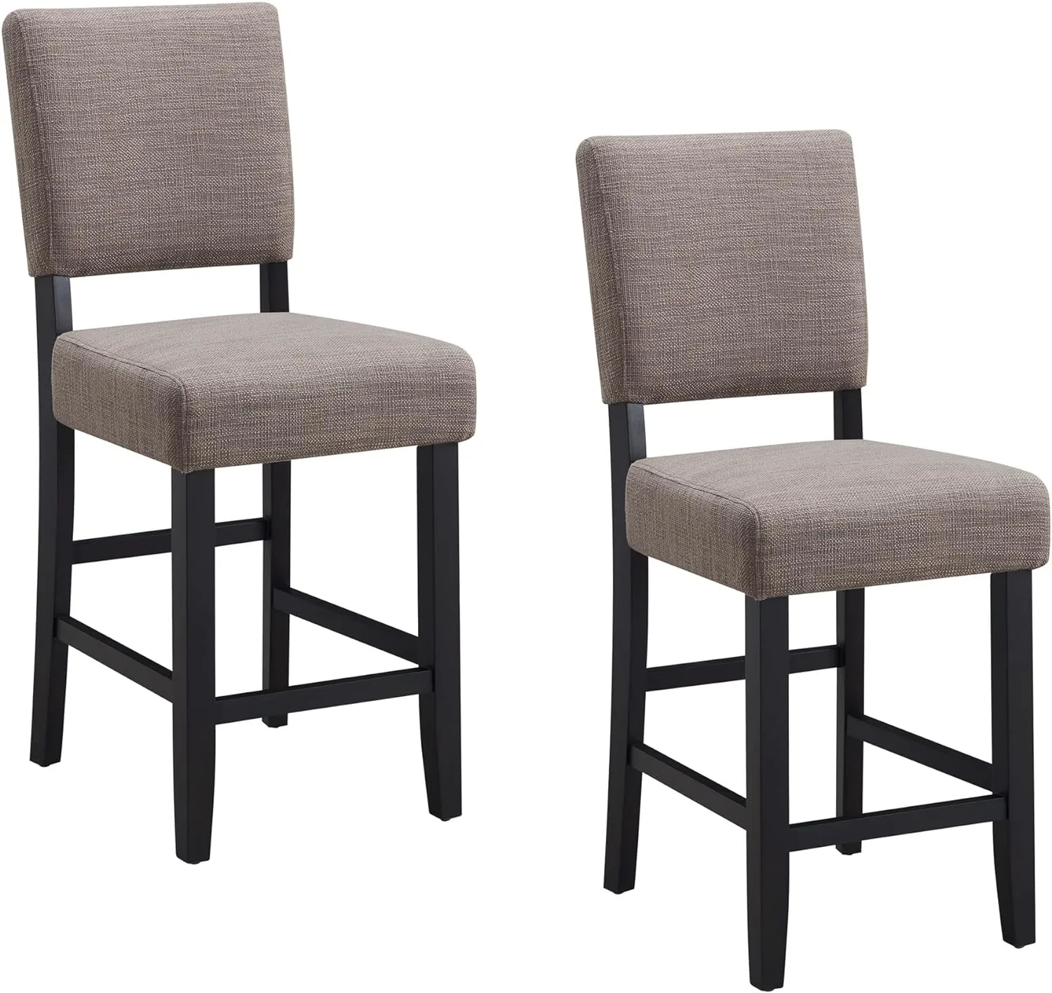 Leick Home Brax Upholstered Back Counter Height Stools Set of 2, Gray Woven Fabric, Black Wood Base, Comfortable Modern Bar Stools for Kitchen Counters and Islands, 10086-BLKGL