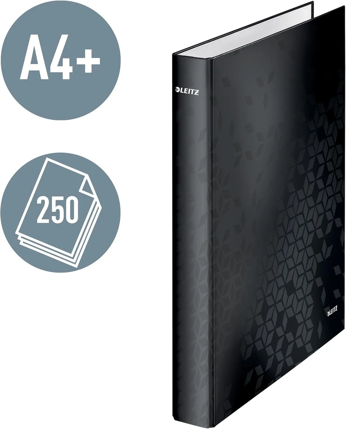 Leitz 2 Ring Binder, Holds up to 230 Maxi Sheets, Wow Range, 40 mm Spine, 42410095 - A4, Black