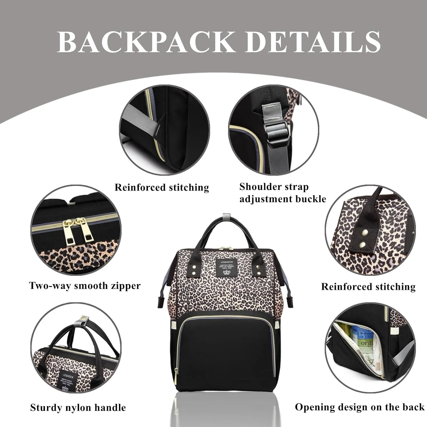 Leopard Print Diaper Bag Backpack Multi-Function Diaper Bag for Baby Care Waterproof Travel Baby Bag for Mom Brown