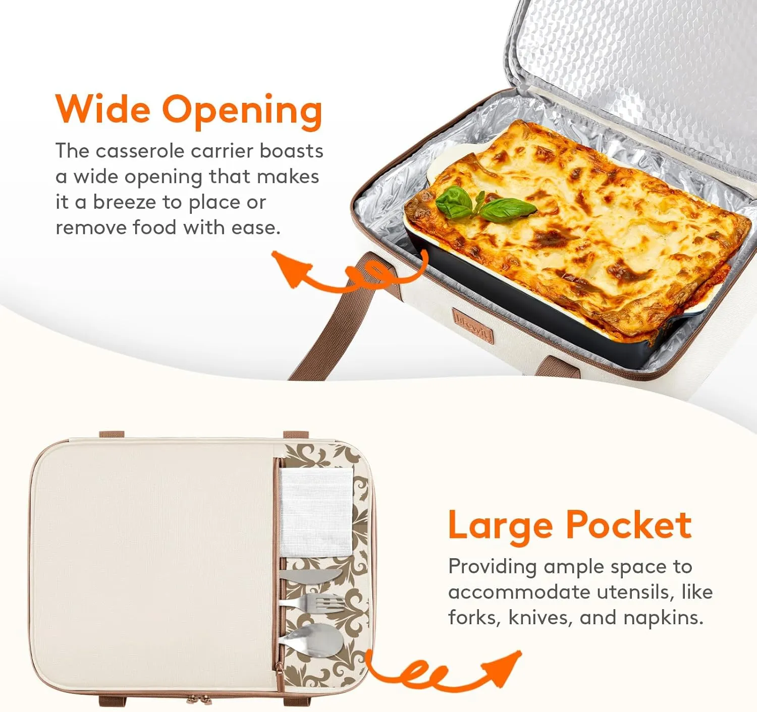 Lifewit Expandable Insulated Casserole Carrier for Hot or Cold Food, Double Decker Food Bag Lasagna Holder Carry Tote for Potluck Parties/Picnic/Cookouts, Fits 9"x13" Baking Dish, Cream-Flowers