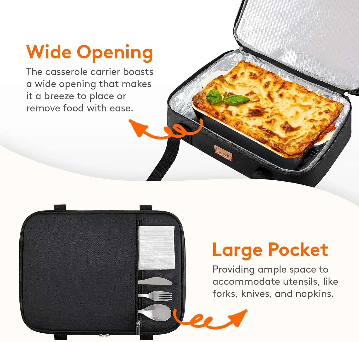 Lifewit Insulated Double Casserole Carrier Thermal Lunch Tote for Potluck Parties, Picnic, Beach, Fits 9 x 13 Inches Casserole Dish, Expandable by Mid Zipper, Black
