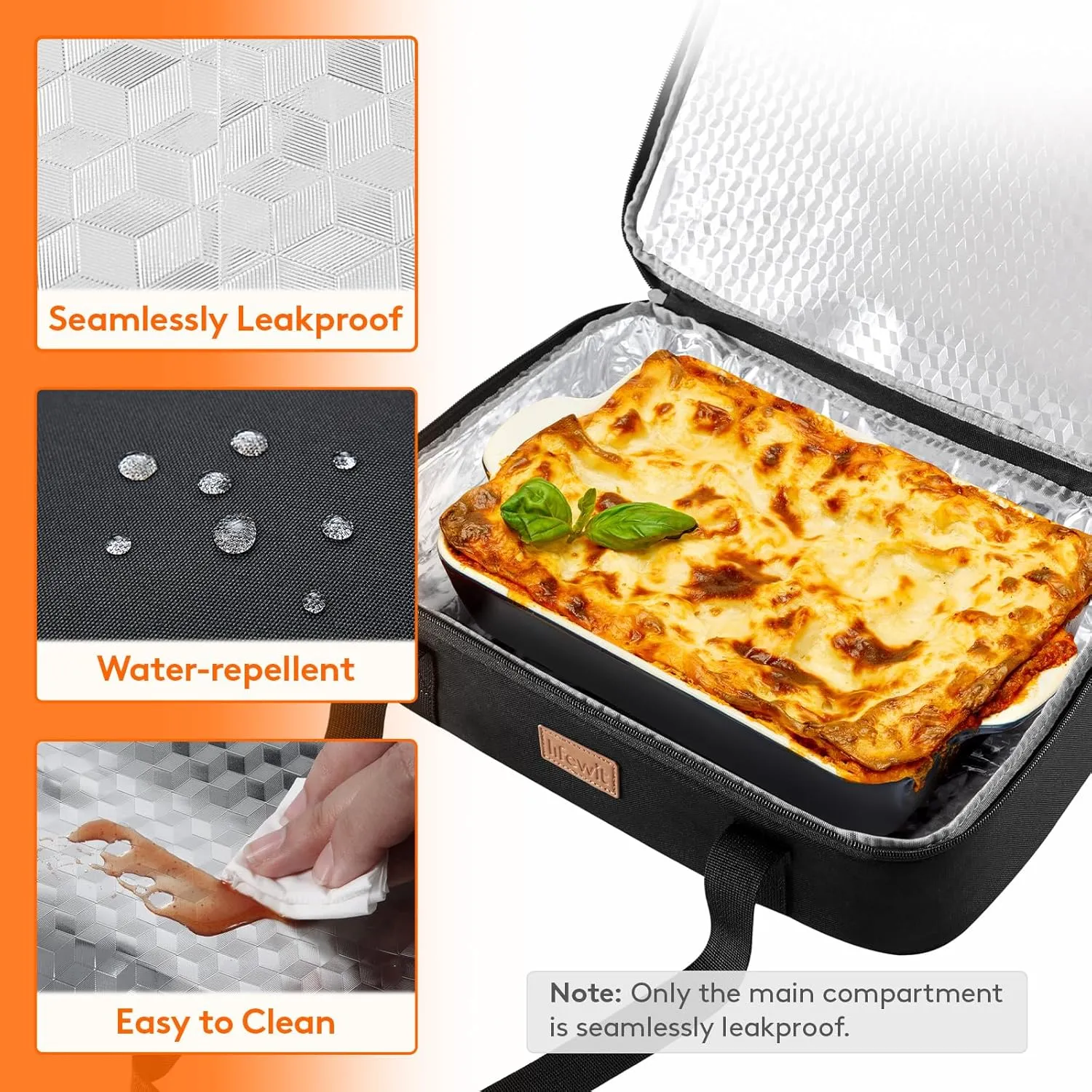 Lifewit Insulated Double Casserole Carrier Thermal Lunch Tote for Potluck Parties, Picnic, Beach, Fits 9 x 13 Inches Casserole Dish, Expandable by Mid Zipper, Black
