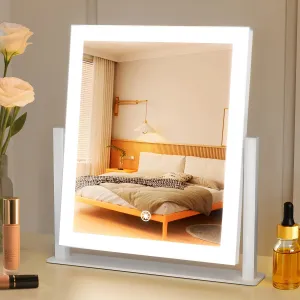 Lighted Makeup Mirror Rechargeable - Travel Makeup Mirror, 3 Color Lighting, Dimmable, 3600mAh Battery, Memory Function, 360° Swivel Portable Mirror with Lights, 11.8"x12.8" Mirror for Desk