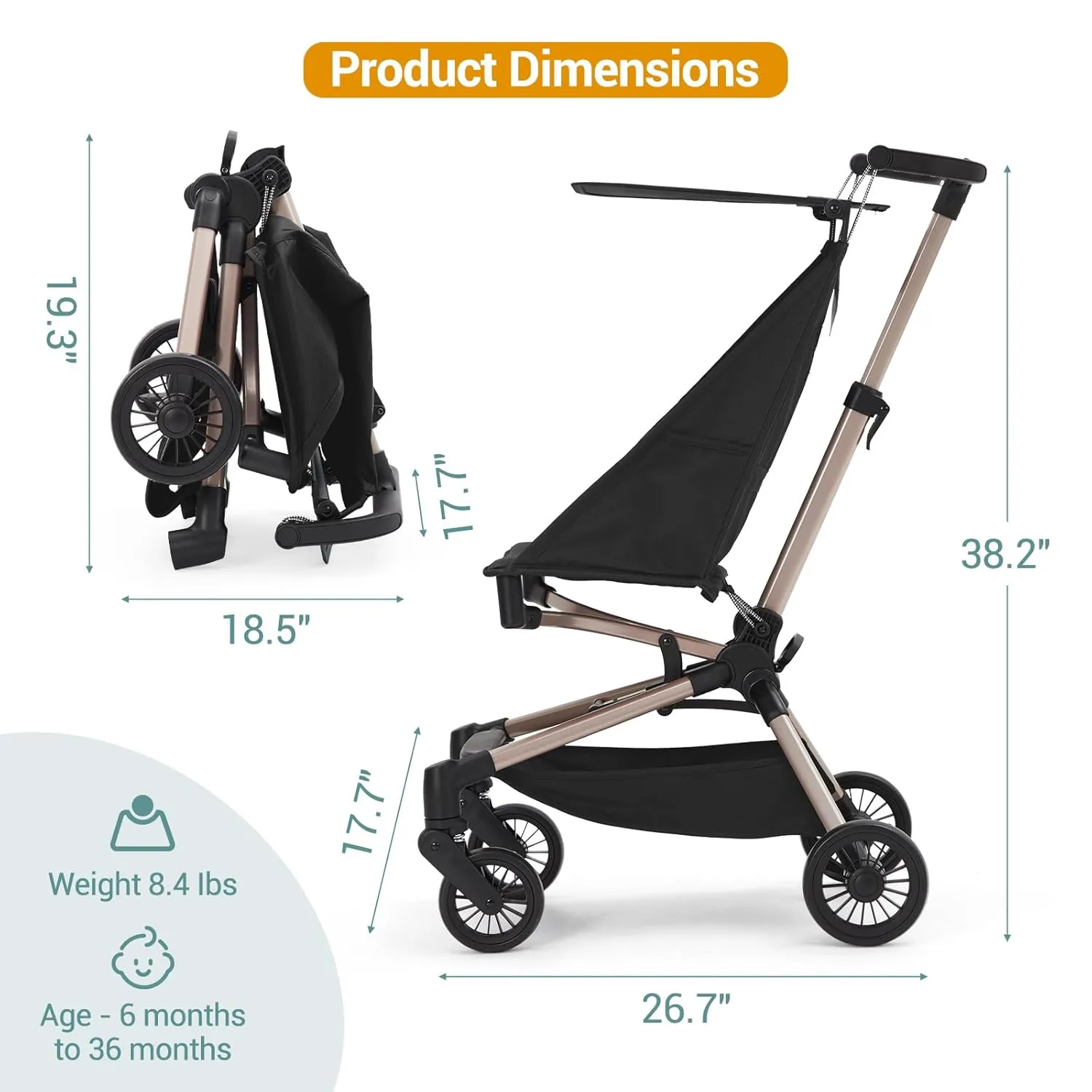 Lightweight Baby Stroller Under 10 lbs, Travel Strollers for Airplane with Carry Bag, One-Handed Fold Compact Umbrella Stroller - Adjustable Sun Canopy, 360° Wheels & 3-Point Safety Harness