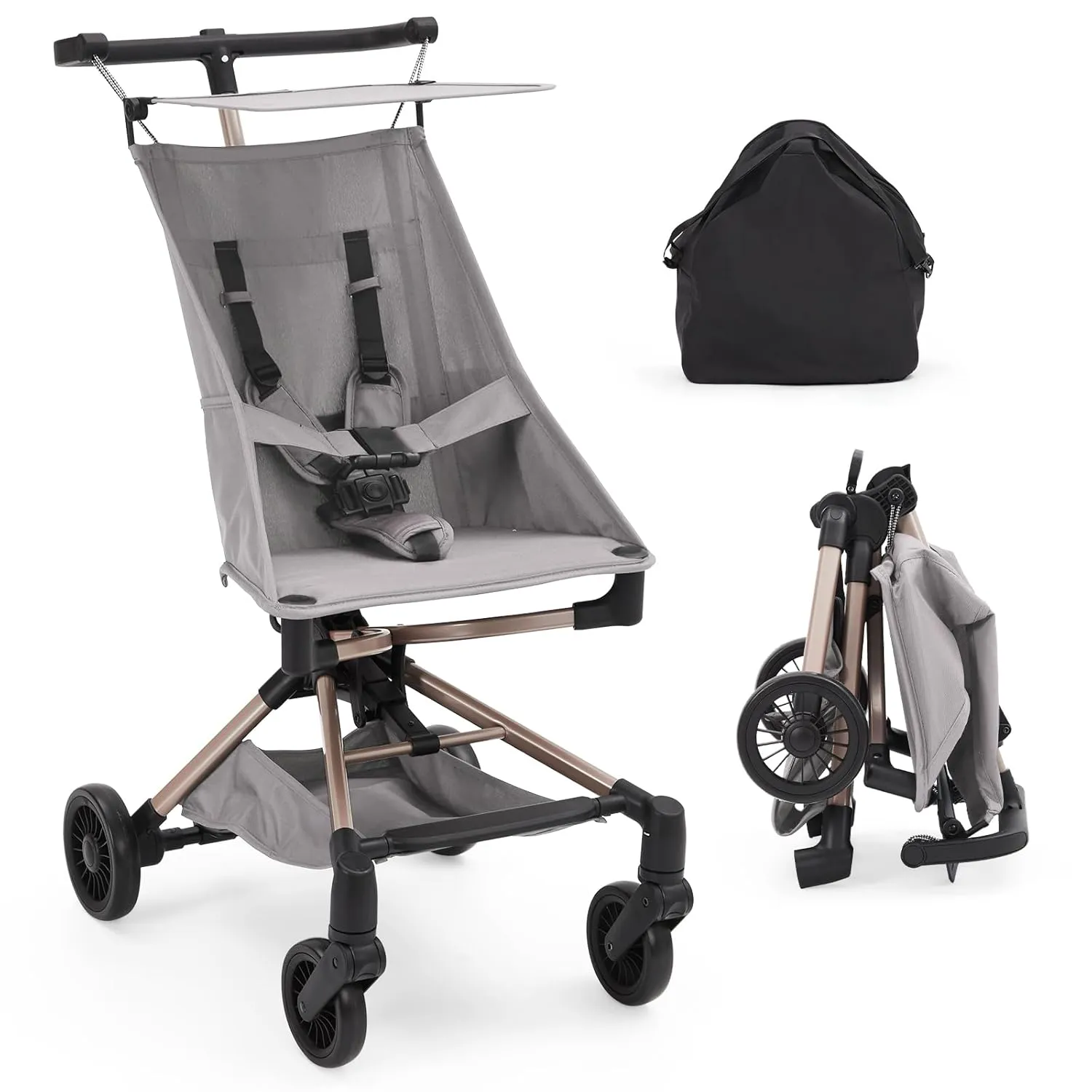 Lightweight Baby Stroller Under 10 lbs, Travel Strollers for Airplane with Carry Bag, One-Handed Fold Compact Umbrella Stroller - Adjustable Sun Canopy, 360° Wheels & 3-Point Safety Harness