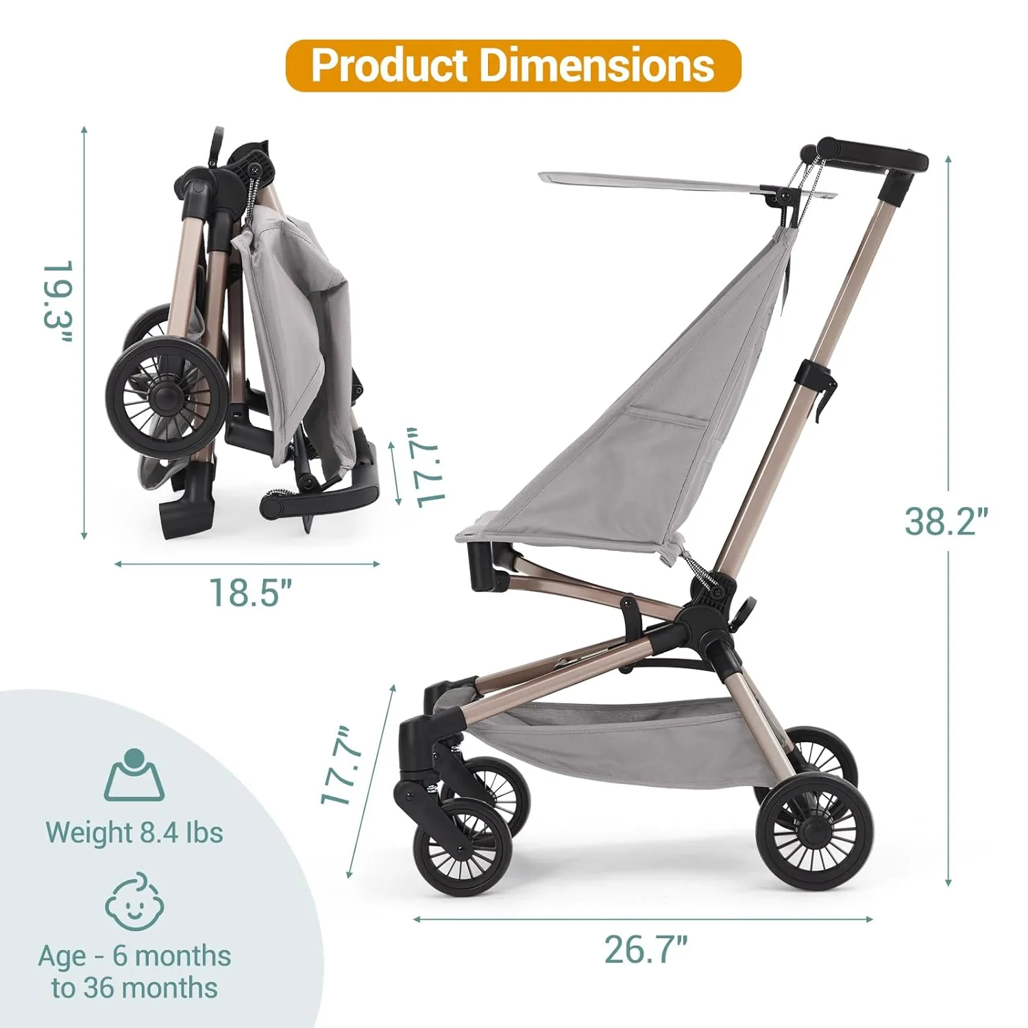 Lightweight Baby Stroller Under 10 lbs, Travel Strollers for Airplane with Carry Bag, One-Handed Fold Compact Umbrella Stroller - Adjustable Sun Canopy, 360° Wheels & 3-Point Safety Harness