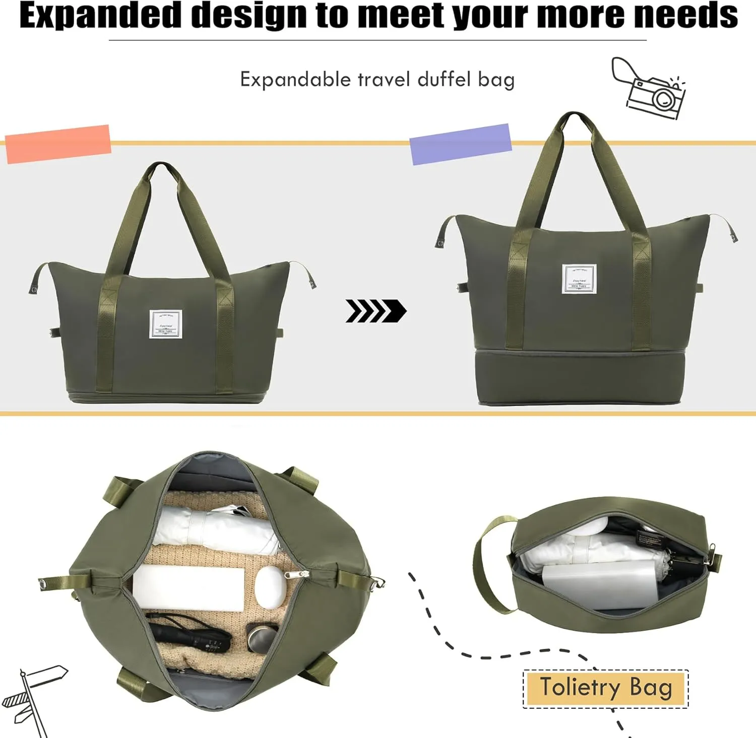 Lightweight Expandable Softside Luggage Sets 3 Piece, Large Capacity Travel Suitcase with Spinner Wheel, TSA Lock, Easy Access Design and Adjustable Telescoping Handle (Army Green)