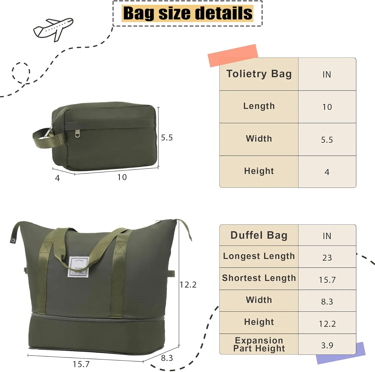 Lightweight Expandable Softside Luggage Sets 3 Piece, Large Capacity Travel Suitcase with Spinner Wheel, TSA Lock, Easy Access Design and Adjustable Telescoping Handle (Army Green)
