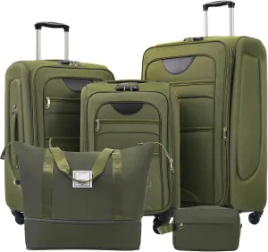 Lightweight Expandable Softside Luggage Sets 3 Piece, Large Capacity Travel Suitcase with Spinner Wheel, TSA Lock, Easy Access Design and Adjustable Telescoping Handle (Army Green)