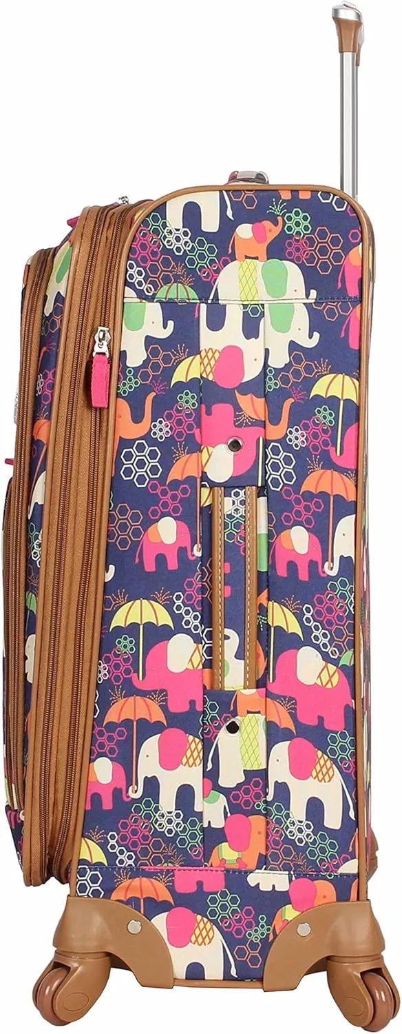 Lily Bloom Luggage 24" Expandable Design Pattern Suitcase With Spinner Wheels For Woman (24in, Elephant Rain)