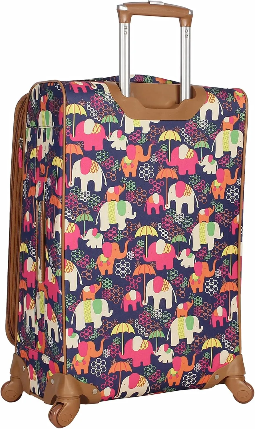 Lily Bloom Luggage 24" Expandable Design Pattern Suitcase With Spinner Wheels For Woman (24in, Elephant Rain)