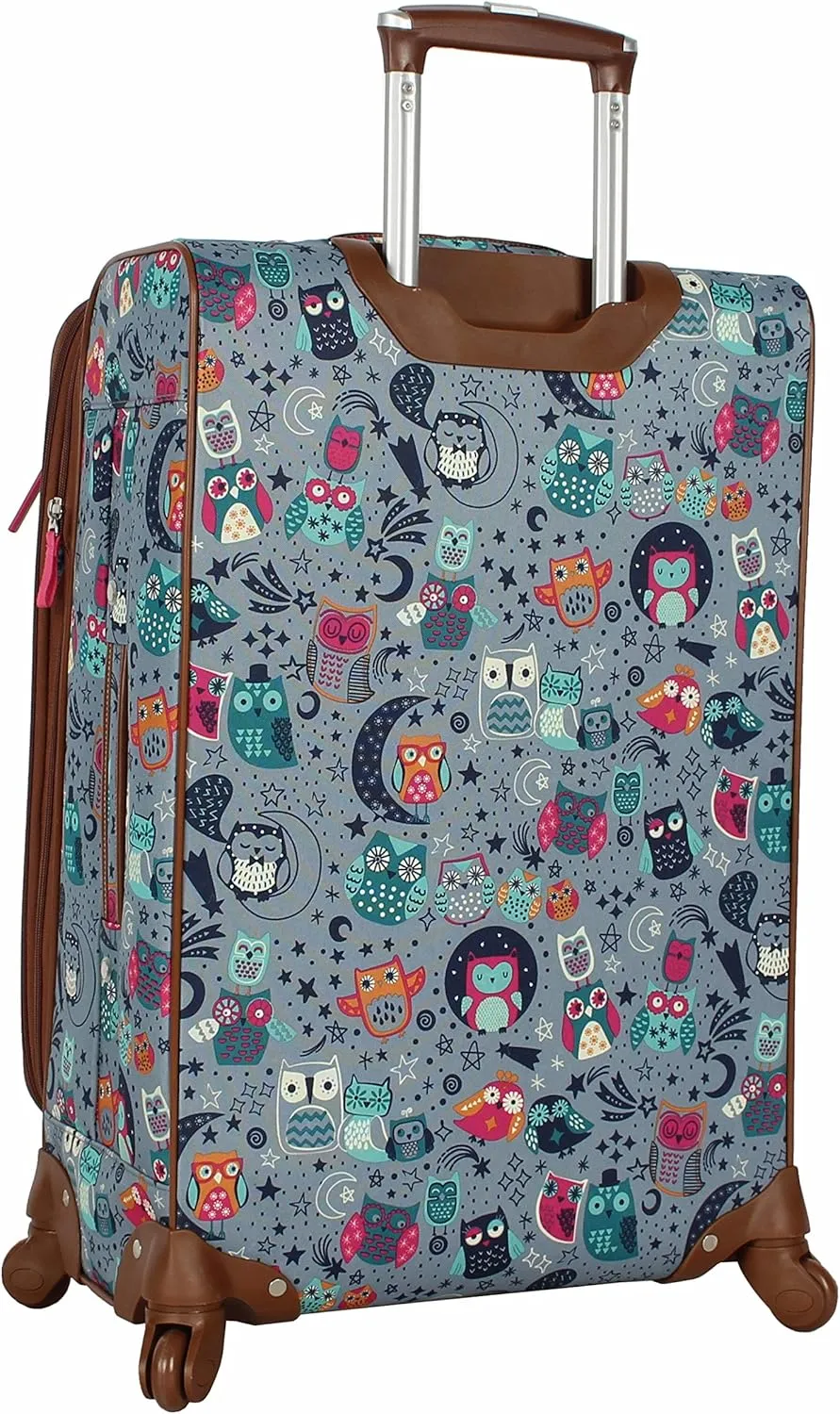 Lily Bloom Luggage 24" Expandable Design Pattern Suitcase With Spinner Wheels For Woman (24in, Night Owl)