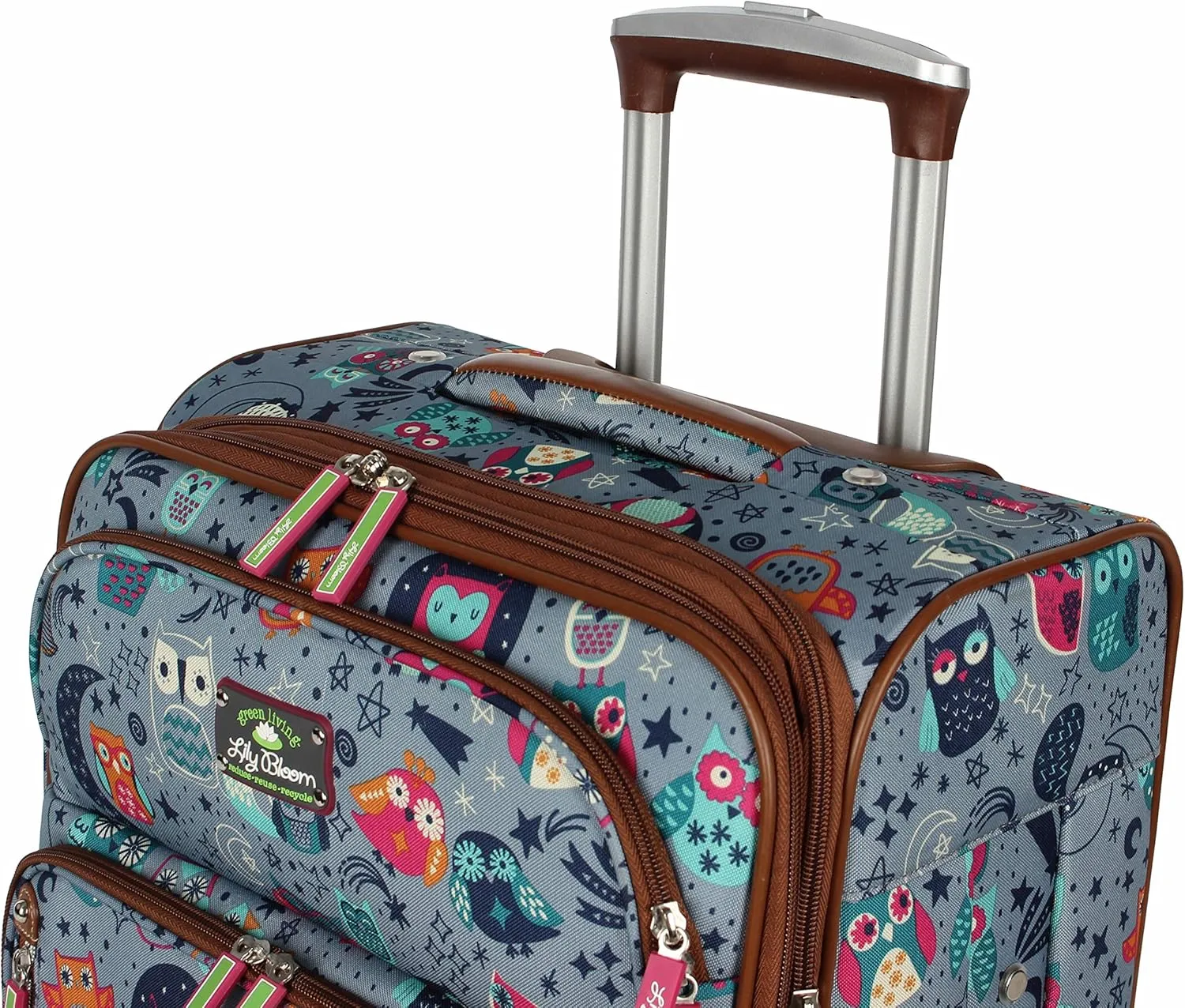 Lily Bloom Luggage 24" Expandable Design Pattern Suitcase With Spinner Wheels For Woman (24in, Night Owl)