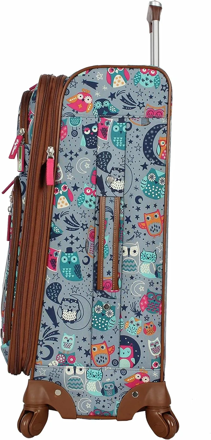 Lily Bloom Luggage 24" Expandable Design Pattern Suitcase With Spinner Wheels For Woman (24in, Night Owl)