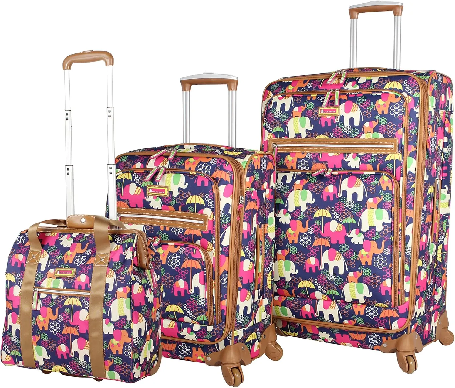 Lily Bloom Luggage 3 Piece Softside Spinner Suitcase Set Collection (Elephant Rain)