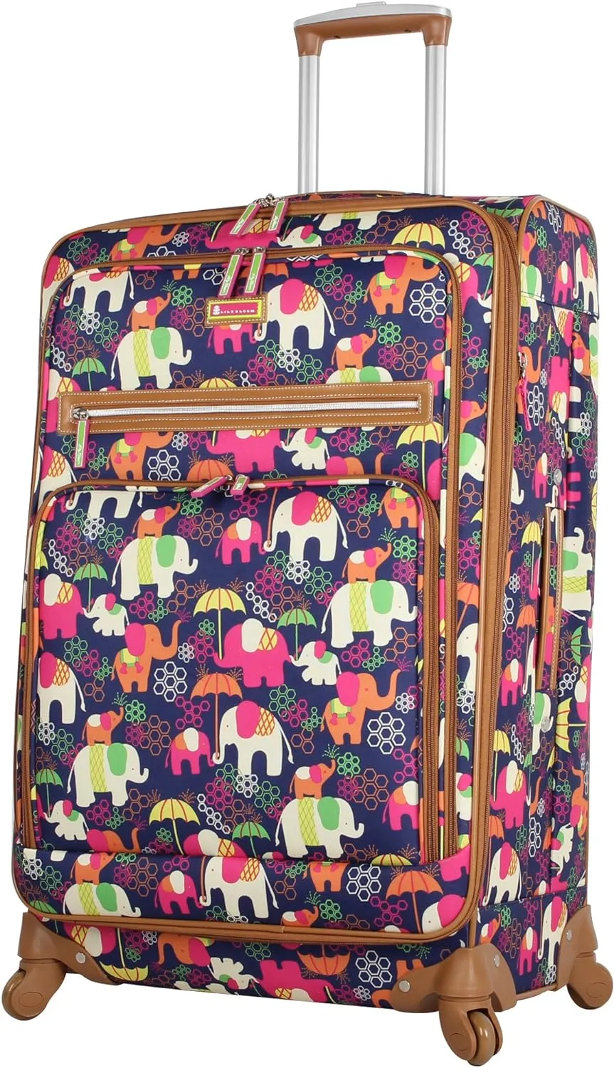 Lily Bloom Luggage 3 Piece Softside Spinner Suitcase Set Collection (Elephant Rain)