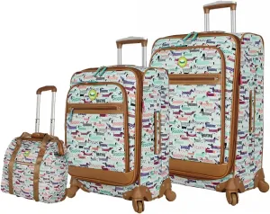 Lily Bloom Luggage 3 Piece Softside Spinner Suitcase Set Collection (Totally Paw Some)