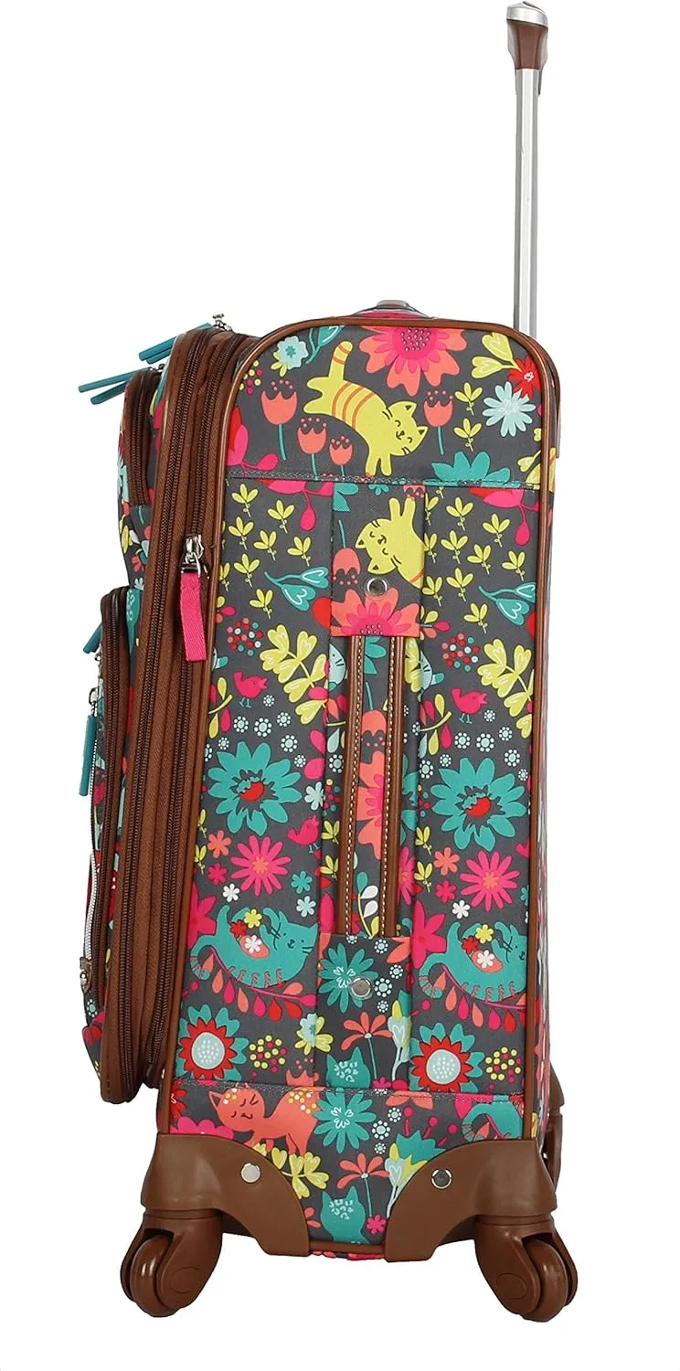 Lily Bloom Luggage Carry On Expandable Design Pattern Suitcase For Woman With Spinner Wheels (Playful Garden, 20in)
