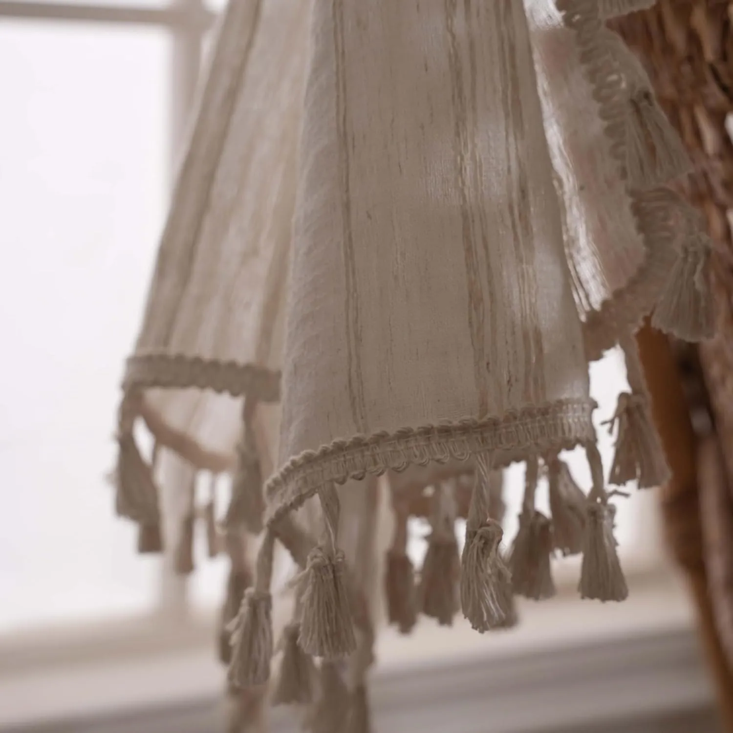 Linen Cafe Curtains 36 inch Length 2 Panel - Striped Pattern Short Drapes,Tassel, Rod Pocket,Sheer,Privacy,Neutral,Antique Window Panels,Living Room,Bedroom,Dining Room,Linen Color