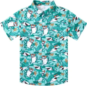 Little & Big Boy's Button Down Hawaiian Shirts Short Sleeve Cool Cartoon Print Dress Tops T-Shirt for Kids 7-14T…