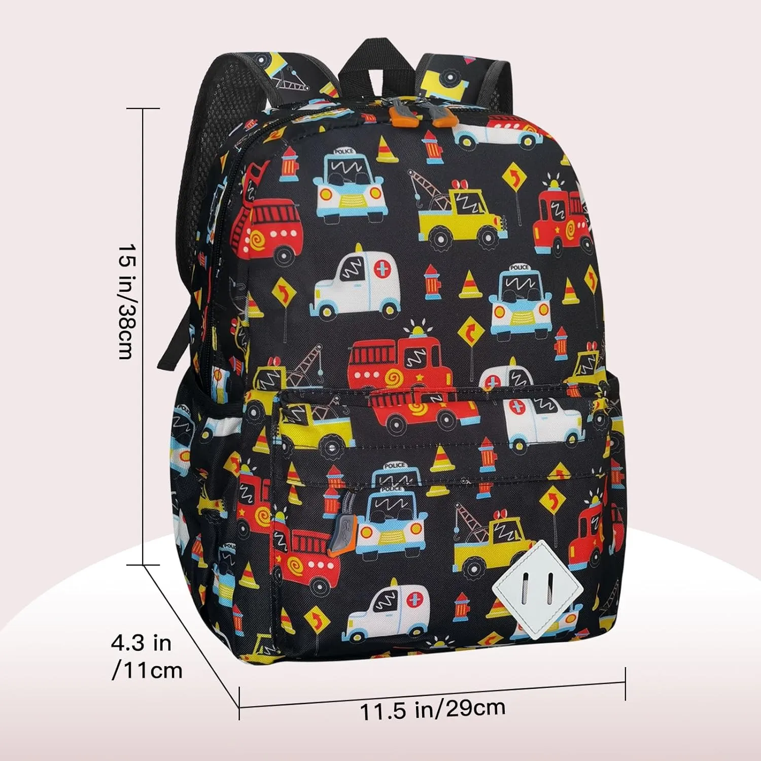 Little Kids Backpack for Girls Boys - 15 Inch Preschool Kindergarten Backpack Cute Car Patterns School Bag for Aged 3-8, Black