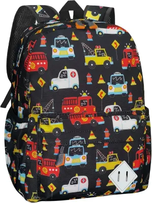 Little Kids Backpack for Girls Boys - 15 Inch Preschool Kindergarten Backpack Cute Car Patterns School Bag for Aged 3-8, Black