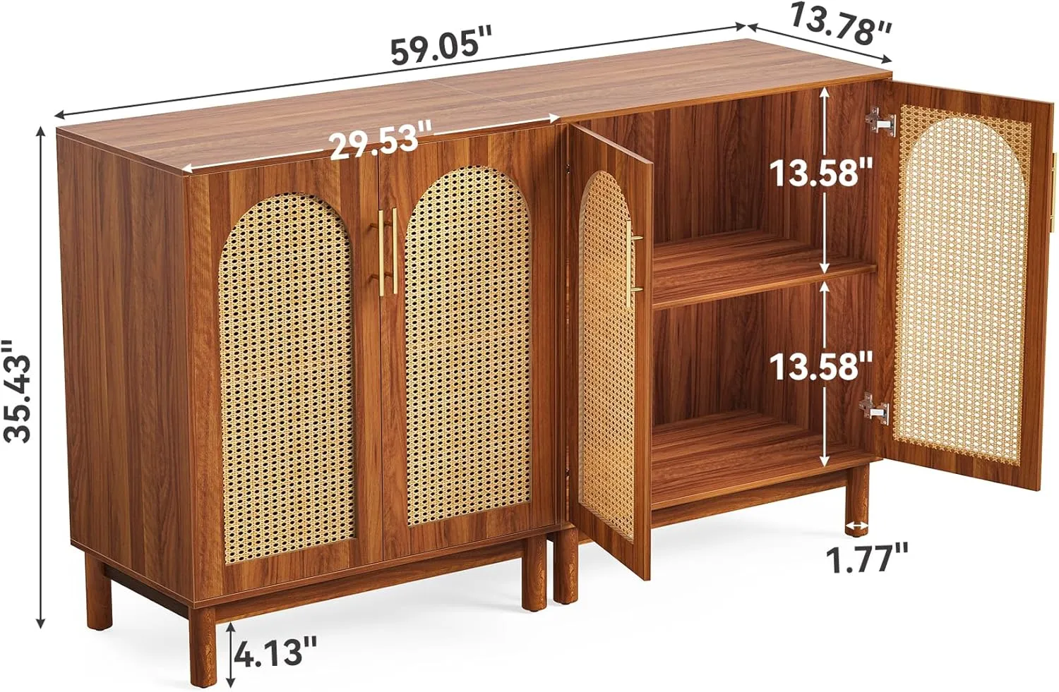 LITTLE TREE Sideboard Buffet Cabinet, Sideboard Cabinet with 4 Doors, 59-Inch Modern Credenza for Kitchen, Entryway, Living Room and Dining Room