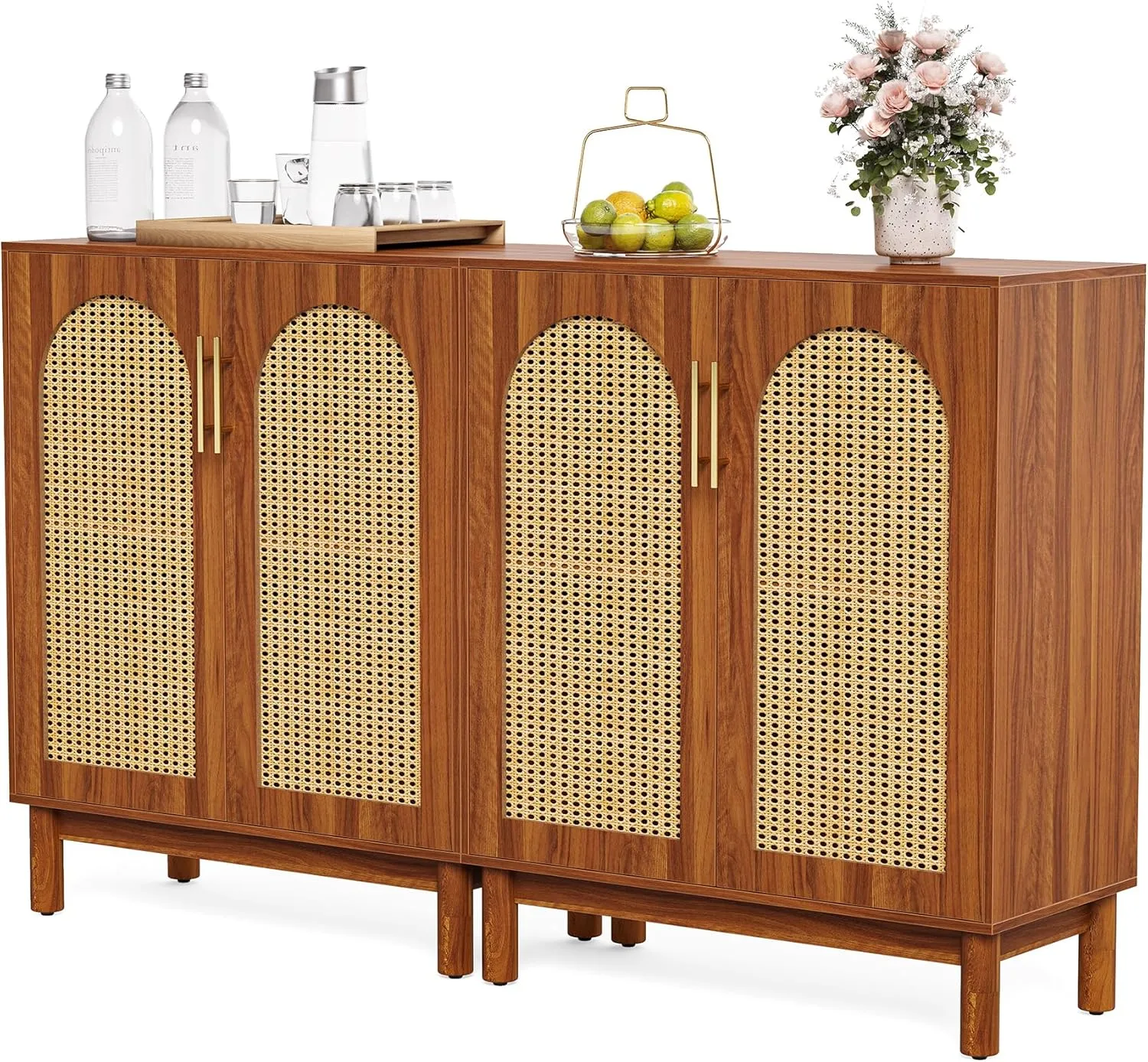LITTLE TREE Sideboard Buffet Cabinet, Sideboard Cabinet with 4 Doors, 59-Inch Modern Credenza for Kitchen, Entryway, Living Room and Dining Room