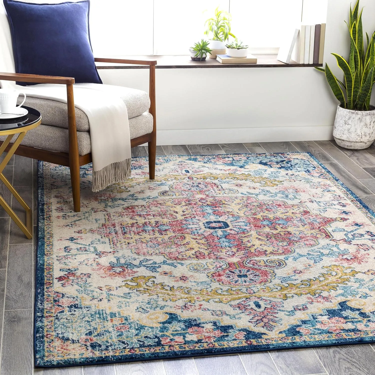 Livabliss Odelia Vintage Bohemian Area Rug,6'7" x 9',Garnet/Navy
