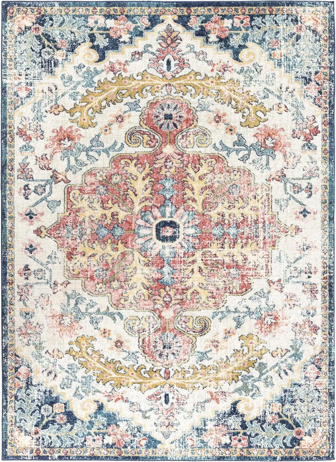 Livabliss Odelia Vintage Bohemian Area Rug,6'7" x 9',Garnet/Navy