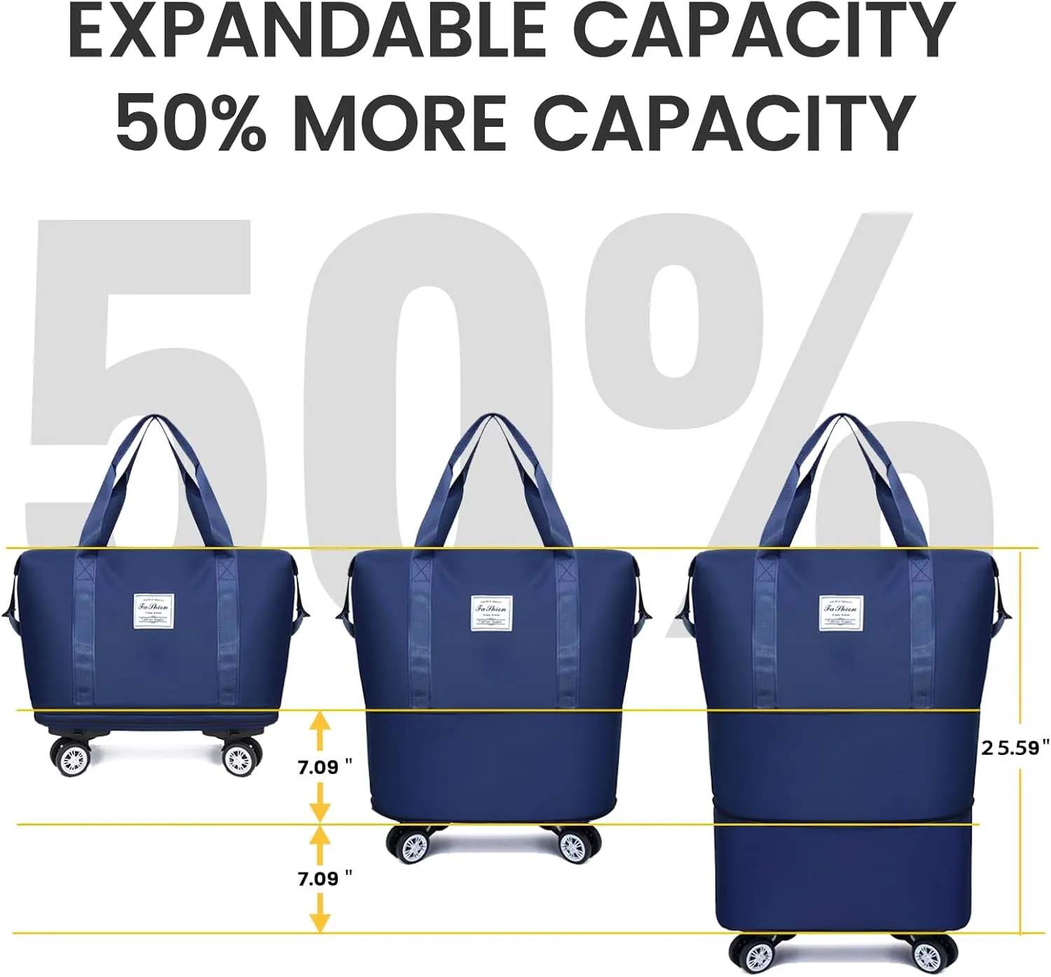LNV 2025 New Travel Duffel Bag,Sports Tote Gym Bag,suitcases Weekender Overnight Bag,Suitcases With Wheels, Expandable 28-58L luggage,Blue suitcase (blue)