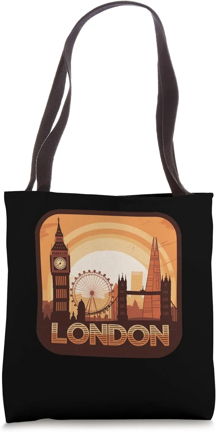 London Cityscape Ferris Wheel Skyline Tote Bag