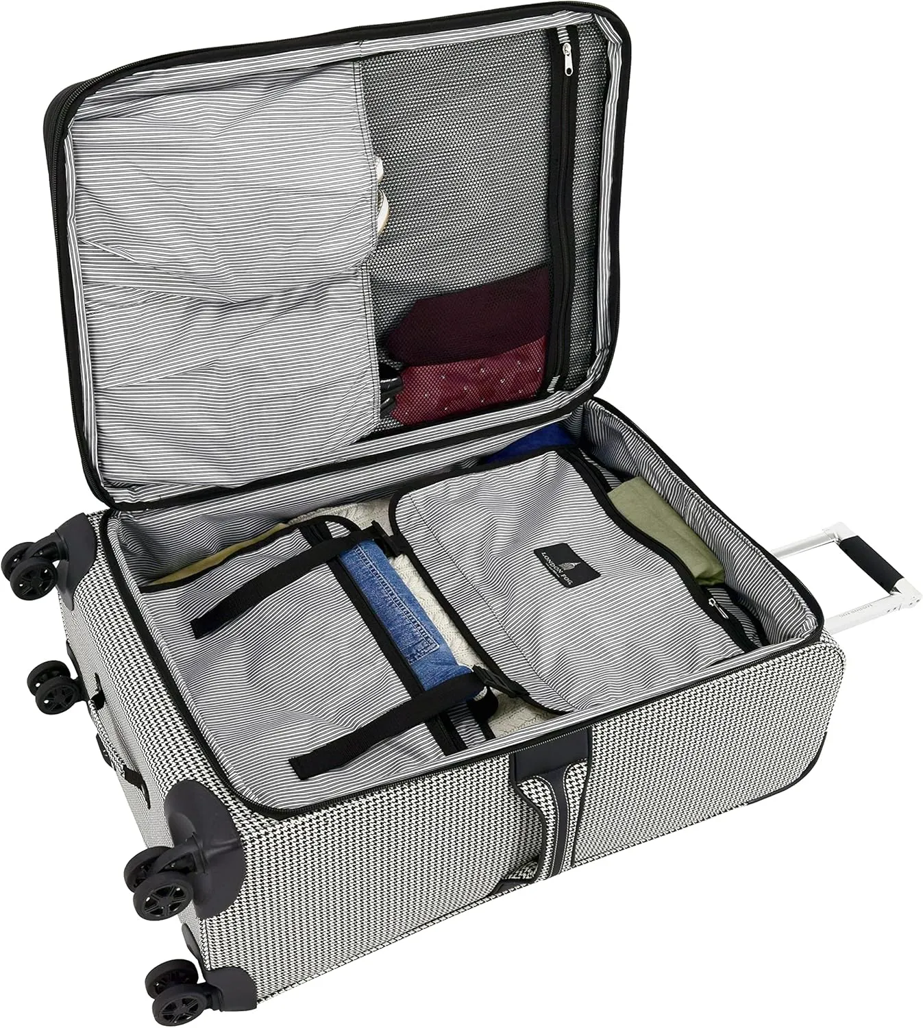 London Fog Oxford III Expandable Spinner, Black-White, 25-Inch