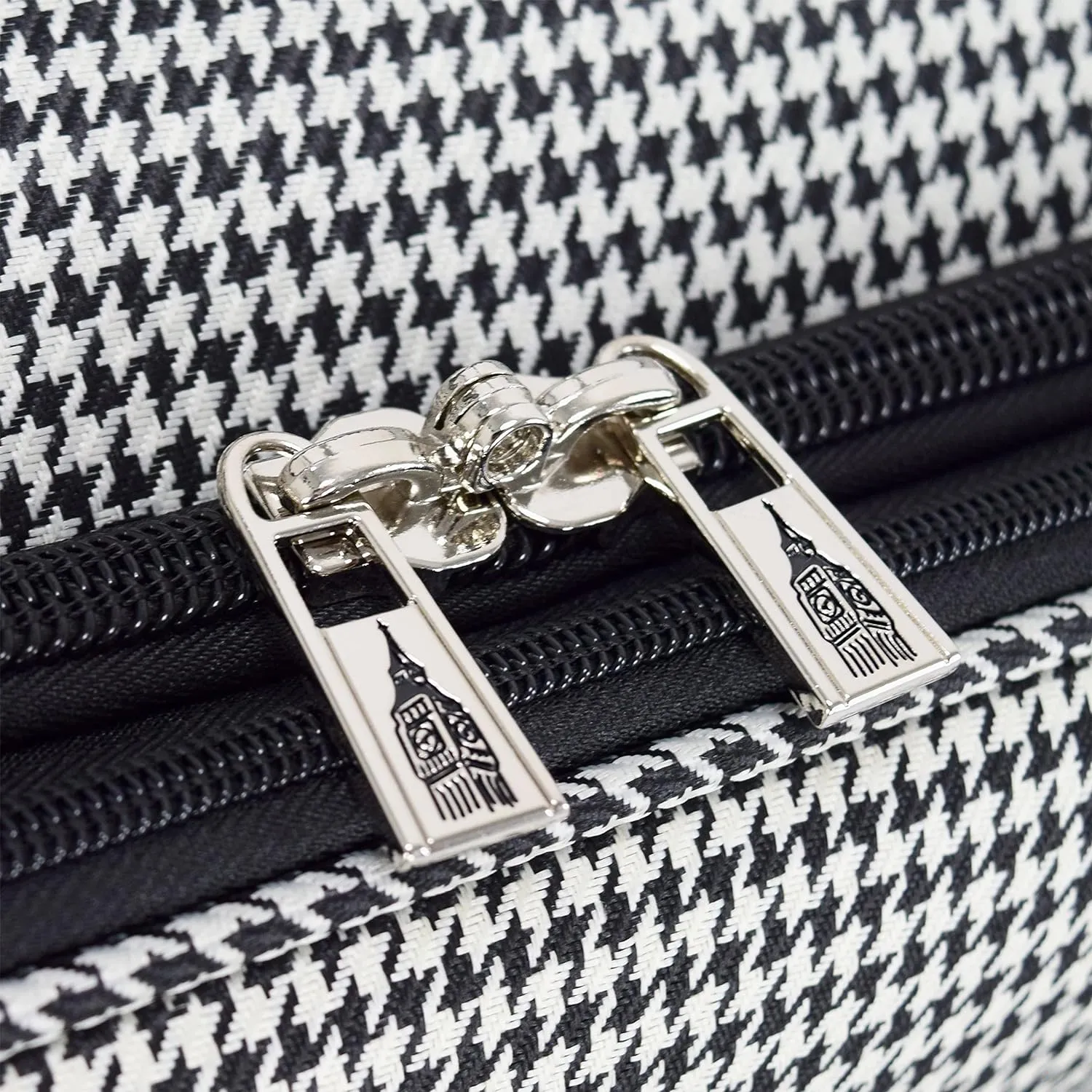 London Fog Oxford III Expandable Spinner, Black-White, Carry-On 20-Inch