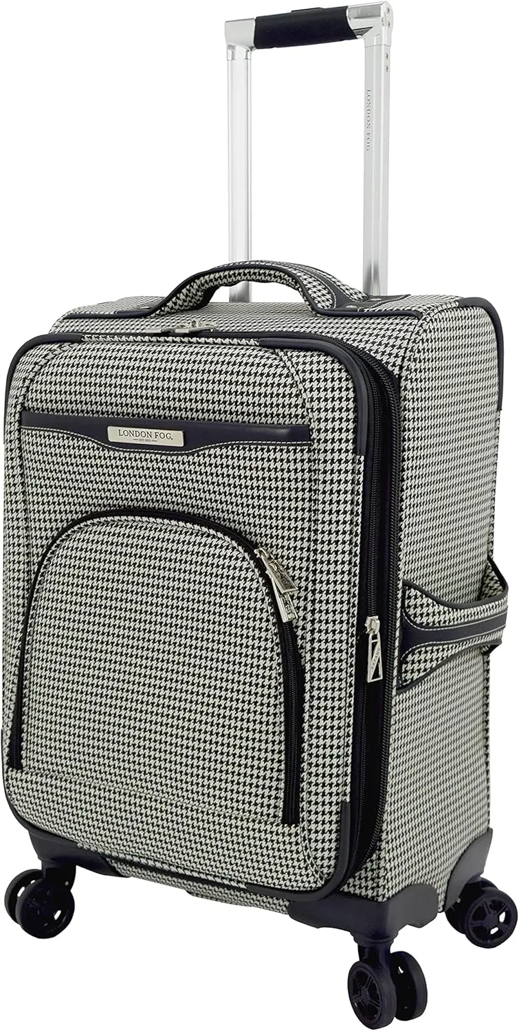London Fog Oxford III Expandable Spinner, Black-White, Carry-On 20-Inch